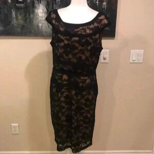 Connected Apparel Floral Lace Dress w/Ribbon Accents Boat Neck Cap Sleeves-14